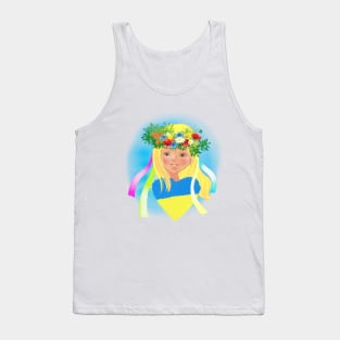 Ukrainian girl in a wreath with a heart in the colors of the flag of Ukraine. Peace to Ukraine Tank Top